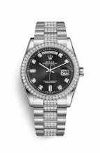 Réplique montre Rolex Day-Date 36 118346 Noir serti de Cadran m118346-0057