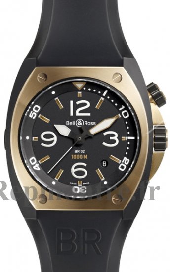 Réplique Bell & Ross Marine Automatique Montre Homme BR 02-92 Or rose et Carbon - Cliquez sur l'image pour la fermer