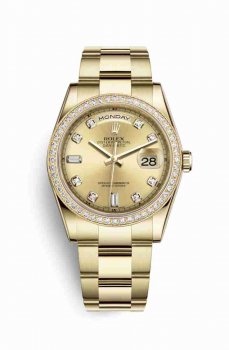 Réplique montre Rolex Day-Date 36 jaune 18 ct 118348 champagne serti de Cadran m118348-0042