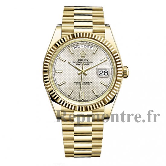 Rolex Day-Date 40 Automatique Plata Diagonal Motif Dial 18kt Or amarillo - Cliquez sur l'image pour la fermer