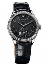 Réplique Rolex Cellini Dual Time Or blanc Noir Guilloche Dial Montre 50529