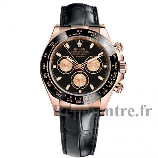 Réplique Rolex Daytona Cadran Noir Or Rose 18 Carats Bracelet En Cuir Montre Homme - Cliquez sur l'image pour la fermer