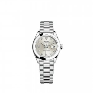 Réplique montre Rolex Lady-Datejust Bracelet President en argent platine serti de diamants m279166-0001