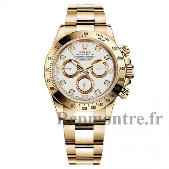 Réplique Rolex Cosmograph Daytona Blanc Diamants Cadran 18kt Montre Homme Or Jaune - Cliquez sur l'image pour la fermer