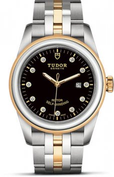 Réplique montre Tudor Glamour Date 31 Acier Inoxydable / Or Jaune / Diamant Noir / Bracelet M53003-0008