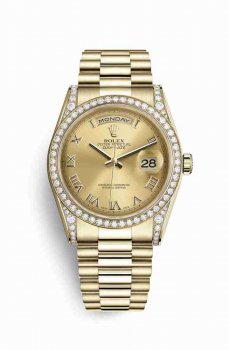 Réplique montre Rolex Day-Date 36 cosses en jaune de 118388 Champagne col Cadran m118388-0036