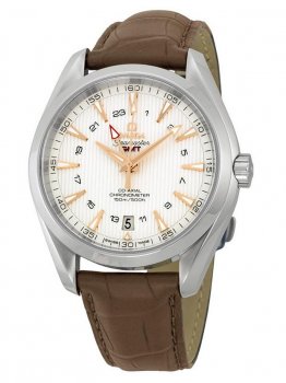 Réplique Omega Seamaster Aqua Terra GMT Argent Cadran Marron Cuir 231.13.43.22.02.004