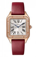 Replique Cartier Santos Dumont Argent Dial 18K Or Rose Diamants Bracelet en cuir aux femmes WJSA0019