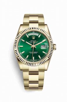 Réplique montre Rolex Day-Date 36 jaune 18 ct 118238 Cadran vert m118238-0433