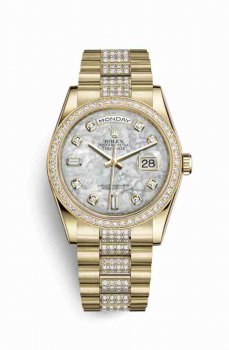 Réplique montre Rolex Day-Date 36 jaune 18 ct 118348 Blanc serti de nacre Cadran m118348-0061