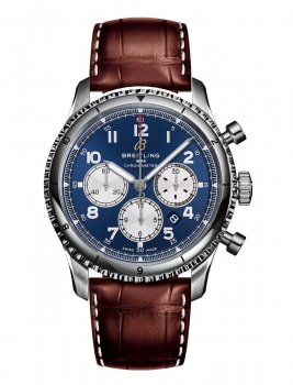 Replique Breitling Aviator 8 B01 Chronograph 43 Cadran bleu Brown Leather Strap Men's AB0119131C1P2