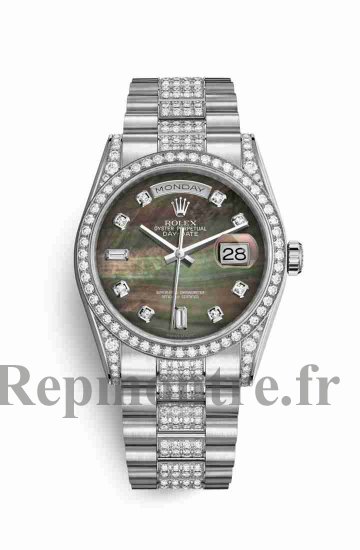 Réplique de montre Rolex Day-Date 36 sertissage 118389 Nacre noire sertissage Cadran m118389-0055 - Cliquez sur l'image pour la fermer