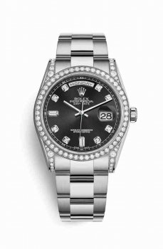 Réplique montre Rolex Day-Date 36 18 ct en blanc cosses de 118389 Noir en sertie de Cadran m118389-0027