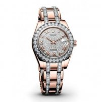 Réplique Rolex Datejust Pearlmaster 34 Diamant Paver Cadran 18K Everose Rose Dames 81285CDRDPM