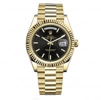 Rolex Day-Date 40 Automatique Negro Diagonal motif Dial 18kt Or amarillo