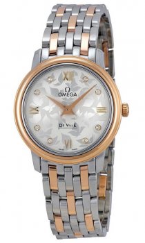 Réplique Omega De Ville Prestige Argent Diamant Cadran Inoxydable Acier et 18kt Rose Or 424.20.27.60.52.002