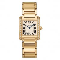 Replique Montre Cartier Tank Francaise Moyen 18kt Jaune Or Diamants aux femmes WJTA0025