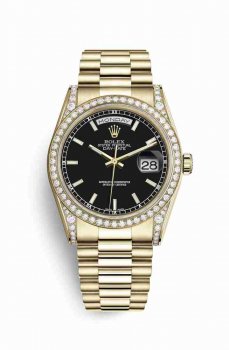 Réplique montre Rolex Day-Date 36 Cosses en jaune de 118388 Noir Cadran m118388-0120