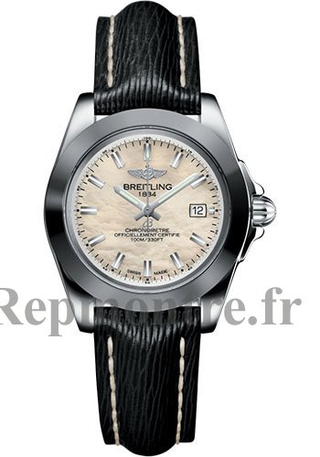 qualite superieure Réplique Breitling Galactic 32 Sleek Edition Nacre Dial Noir Bracelet en cuir pour femme - Cliquez sur l'image pour la fermer