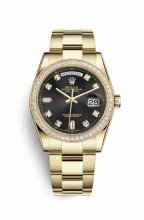 Réplique montre Rolex Day-Date 36 jaune 18 ct 118348 noirs serti Cadran m118348-0096