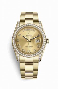 Réplique montre Rolex Day-Date 36 cosses en jaune de 118388 Champagne col Cadran m118388-0189