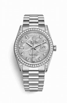 Réplique montre Rolex Day-Date 36 cerceaux en blanc sertie de 118389 m118389-0102