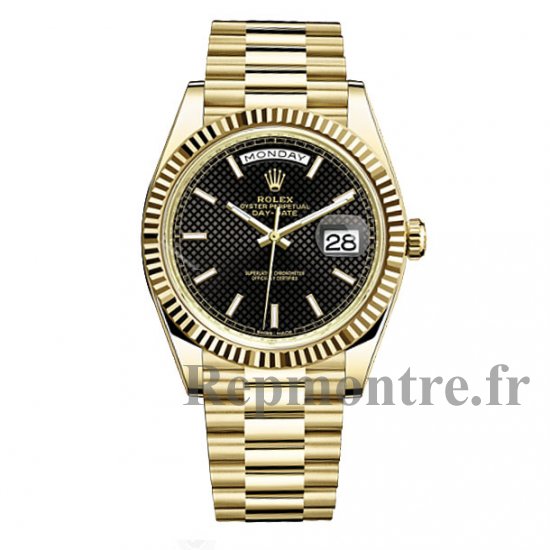 Rolex Day-Date 40 Automatique Negro Diagonal motif Dial 18kt Or amarillo - Cliquez sur l'image pour la fermer