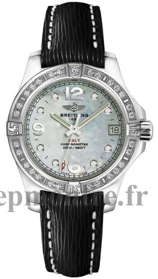 qualite superieure Réplique Breitling Colt Nacre diamant Dial Noir Bracelet en cuir pour femme - Cliquez sur l'image pour la fermer