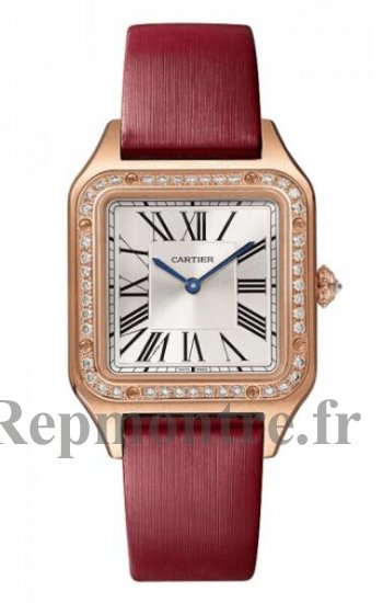 Replique Cartier Santos Dumont Argent Dial 18K Or Rose Diamants Bracelet en cuir aux femmes WJSA0019 - Cliquez sur l'image pour la fermer