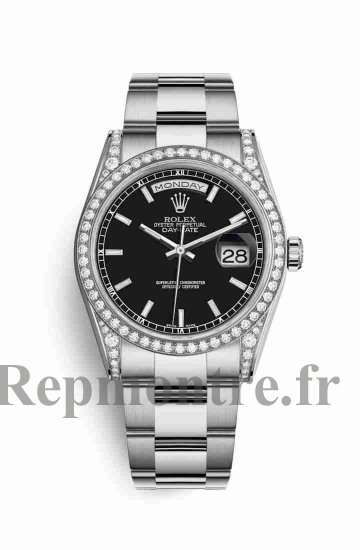 Réplique montre Rolex Day-Date 36 cosses en blanc de 118389 Noir Cadran - Cliquez sur l'image pour la fermer