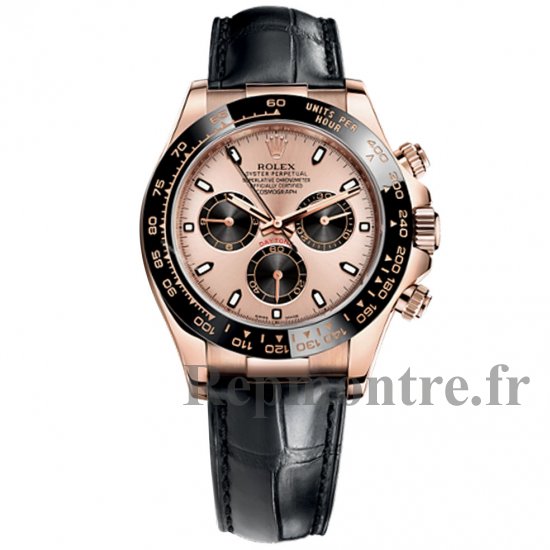 Réplique Rolex Daytona rose cadran 18k rose or bracelet en cuir montre pour hommes - Cliquez sur l'image pour la fermer