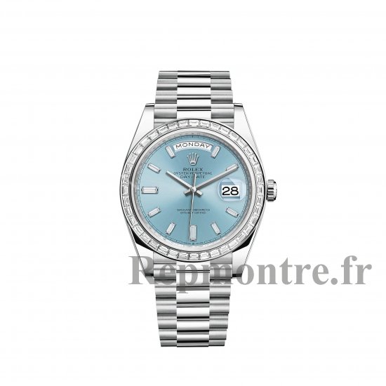 Réplique montre Rolex Day-Date 40 Platine Cadran et lunette sertis de diamants bleu glace m228396tbr-0002 - Cliquez sur l'image pour la fermer