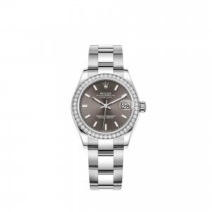 Réplique Rolex Datejust 31 Bracelet Oyster a cadran gris fonce Rolesor blanc m278384rbr-0019