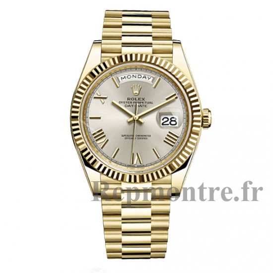 Rolex Day-Date 40 Automatique Plata Dial 18kt Or amarillo Réplique - Cliquez sur l'image pour la fermer