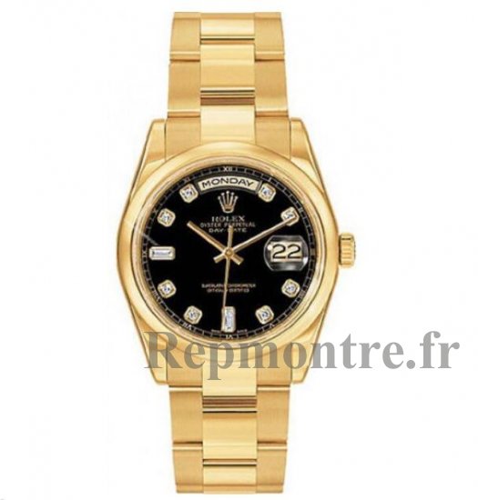 Réplique Rolex Day-Date Cadran Noir Diamant Oyster Bracelet 18k Or Jaune 118208 - Cliquez sur l'image pour la fermer