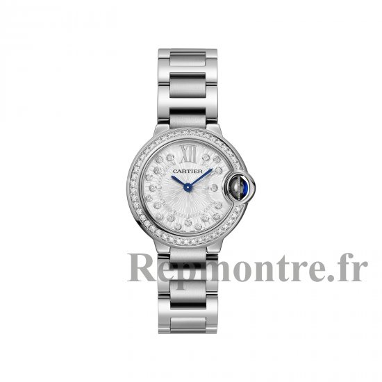 Cartier Ballon Bleu de Cartier Copie montre 28 mm quartz Bo?tier en acier couronne en acier cannele sertie d'un spinelle synthetique en forme de cabochon W4BB0034 - Cliquez sur l'image pour la fermer