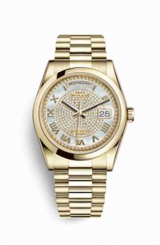 Réplique montre Rolex Day-Date 36 jaune 18 ct 118208 nacre blanche m118208-0313