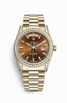 Réplique montre Rolex Day-Date 36 Cosses en jaune de 118388 Cognac Cadran m118388-0133