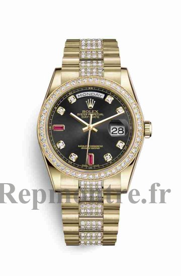 Réplique montre Rolex Day-Date 36 jaune 18 ct 118348 noirs sertie de rubis Cadran m118348-0149 - Cliquez sur l'image pour la fermer