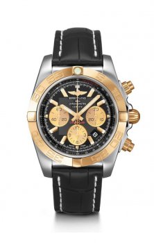 Replique Breitling Chronomat 44 Black Chronograph Dial Black Leather Strap Men's CB0110121B1P2