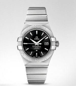 Réplique Omega Constellation Noir Dial Acier inoxydable diamant Automatique Dames Montre 123.10.31.20.01.001