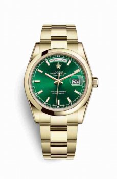 Réplique montre Rolex Day-Date 36 jaune 18 ct 118208 Cadran vert m118208-0341