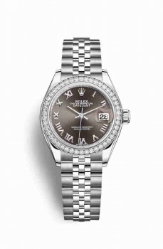 Réplique montre Rolex Datejust 28 Blanc Role blanc 279384RBR Gris fonce Cadran m279384rbr-0015