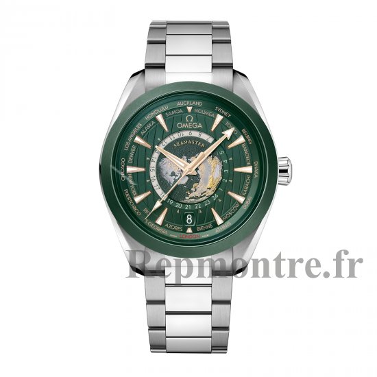 Omega Seamaster Aqua Terra 150m Co-Axial Master Chronomaster GMT Worldtimer 43mm Replique montre homme Vert O22030432210001 - Cliquez sur l'image pour la fermer