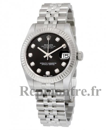 Réplique Rolex Datejust Cadran Noir Diamant 18kt Blanc Or Fluted Lunette Unisexe 178274BKDJ - Cliquez sur l'image pour la fermer