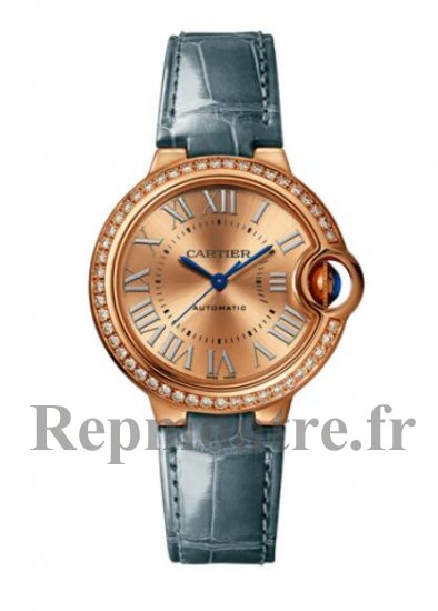 Replique Montre Cartier Ballon Bleu de Cartier Or Rose Diamants Bracelet en cuir aux femmes WJBB0076 - Cliquez sur l'image pour la fermer