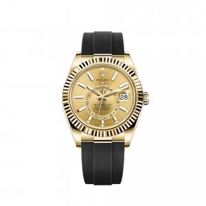 Réplique Rolex Sky-Dweller en or jaune 18 ct cadran couleur champagne bracelet Oysterflex