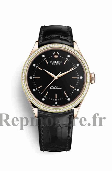 Replque-Imiter-Kobe de Rolex Cellini Time 18 ct Everose 50705RBR Noir serti de Cadran - Cliquez sur l'image pour la fermer