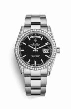Réplique montre Rolex Day-Date 36 cosses en blanc de 118389 Noir Cadran