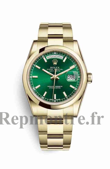 Réplique montre Rolex Day-Date 36 jaune 18 ct 118208 Cadran vert m118208-0341 - Cliquez sur l'image pour la fermer